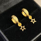 22K Yellow Gold Ribbed Bali Earrings with Dangling Star Charms