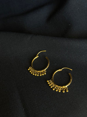 Classic 22K Gold Hoop Earrings with Dangling Beads.