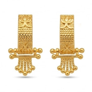 22KT Gold Etched Geometric Bali Hoops | Modern Textured Gold Huggie Earrings