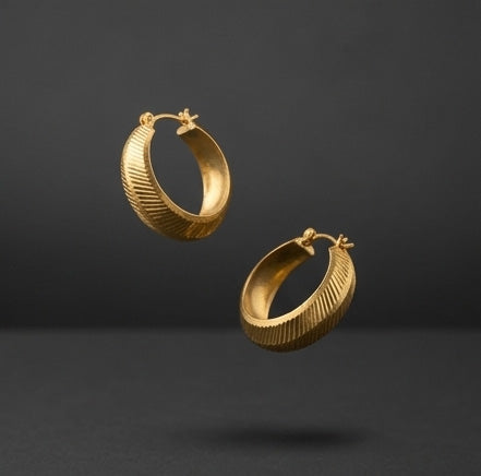 22K Yellow Gold Diamond-Cut Bali Earrings | Sparkle Finish Textured Hoops