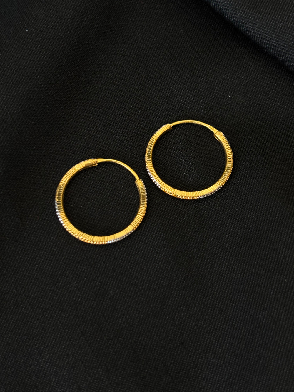 22K Two-Tone Gold Bali Earrings | Yellow & White Gold Textured Beaded Hoops