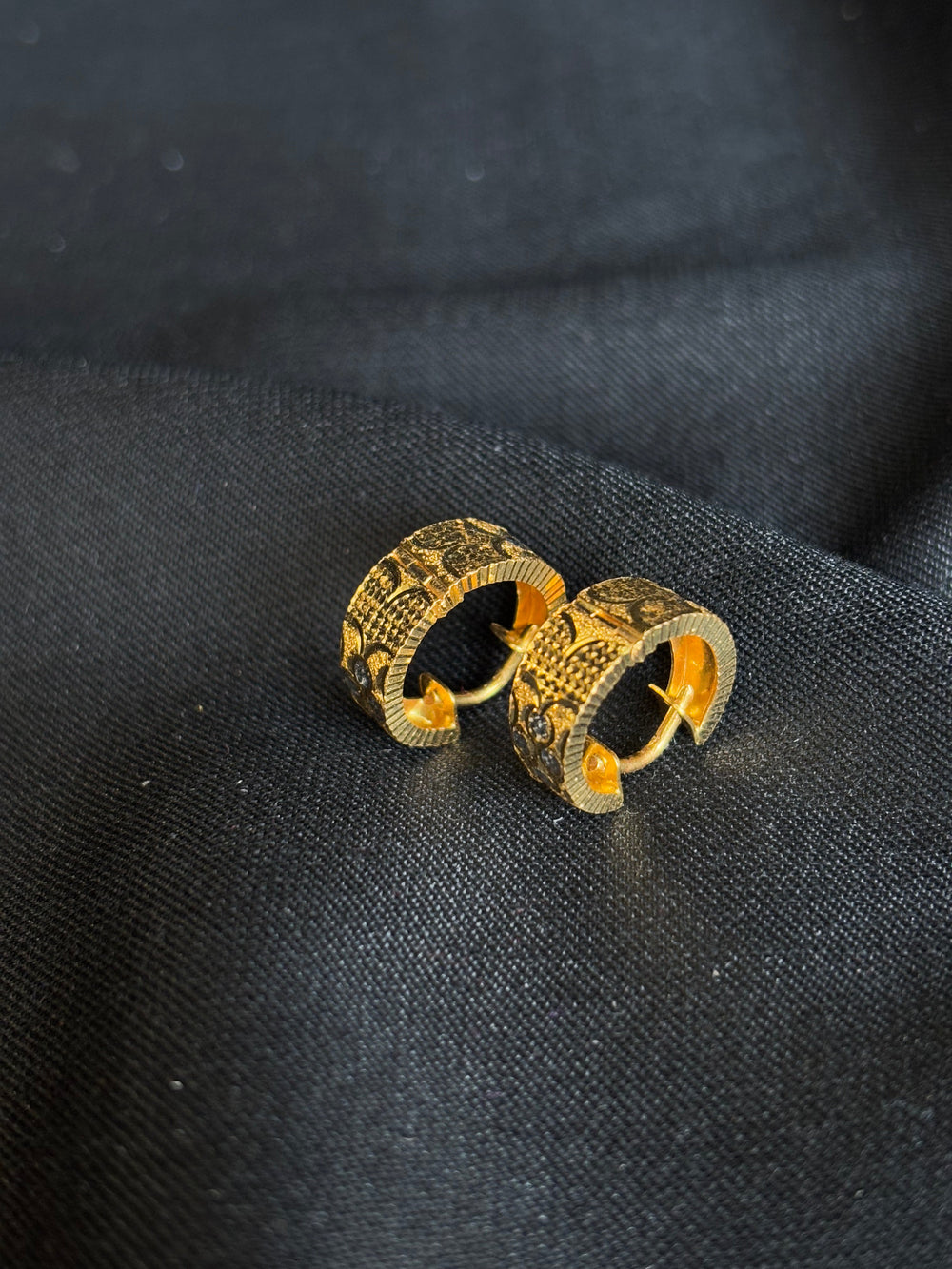 Exquisite 22K Gold Filigree-Style Hoop Earrings.