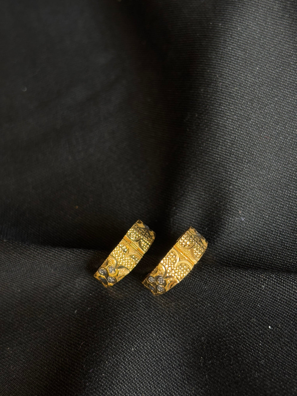 Exquisite 22K Gold Filigree-Style Hoop Earrings.