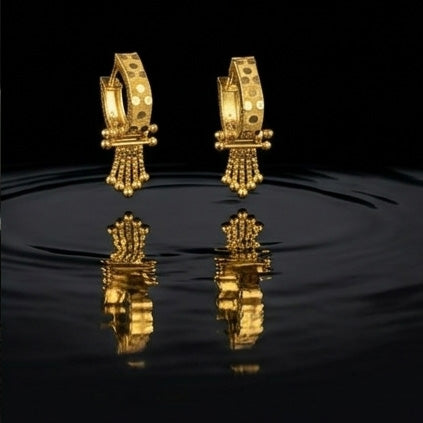 22K Gold Wide Band Ribbed Bali Earrings | Bold Vertical Textured Gold Hoops