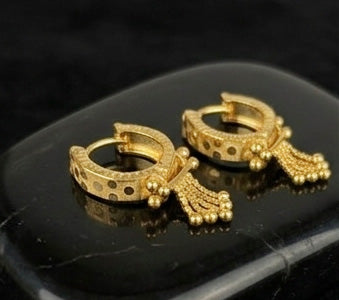 22K Gold Wide Band Ribbed Bali Earrings | Bold Vertical Textured Gold Hoops