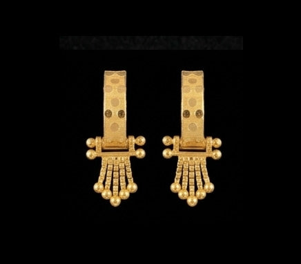 22KT Gold Wide Band Ribbed Bali Earrings | Bold Vertical Textured Gold Hoops
