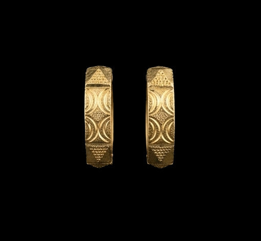 22K Gold Geometric Textured Bali Hoops | Modern Etched Pattern Gold Earrings