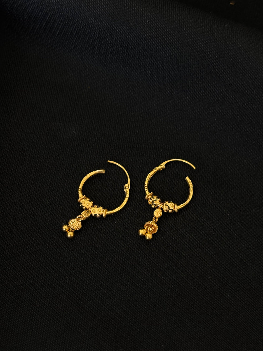 22K Gold Small Hoop Earrings with Dangler