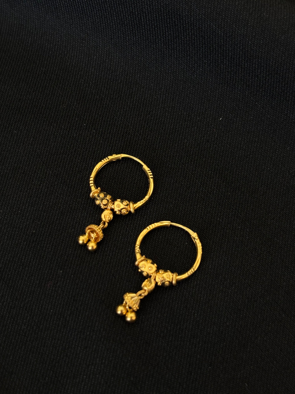 22K Gold Small Hoop Earrings with Dangler