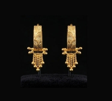 22K Yellow Gold Granulated Bali Earrings | Traditional Indian Rawa Work Hoops