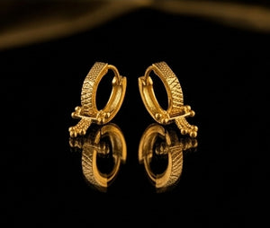 22K Yellow Gold Filigree Bali Earrings | Traditional Indian Lace-Work Hoops