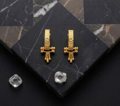 22K Yellow Gold Filigree Bali Earrings | Traditional Indian Lace-Work Hoops