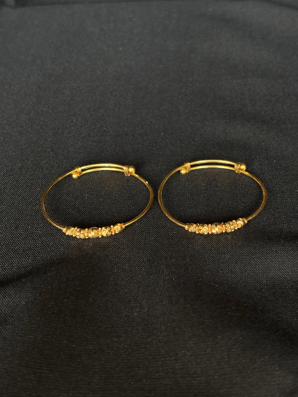 Safe & Adjustable 22K Gold Baby Bangle Set with Gold Beads