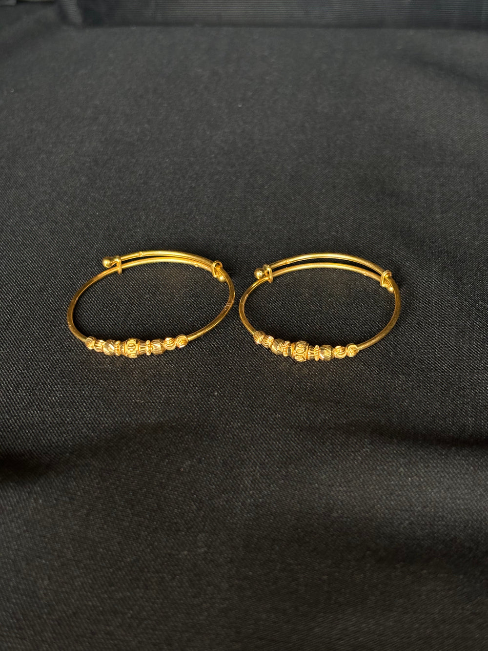 Safe & Adjustable 22K Gold Baby Bangle Set with Gold Beads