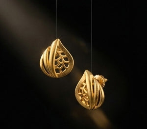 22K Gold Tiered Temple Style Drop Earrings | Traditional Granulated Gold Jewelry