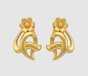 22K Yellow Gold Geometric Textured Stud Earrings | Modern Rhombus Gold Studs