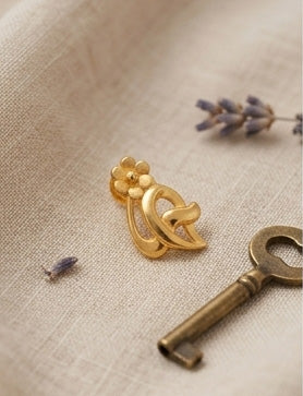 22KT Yellow Gold Geometric Textured Stud Earrings | Modern Rhombus Gold Studs