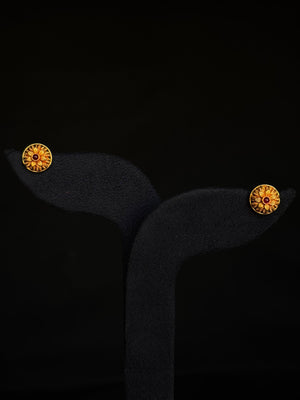 Elegant 22K Gold Floral Stud Earrings with Gemstone Center.