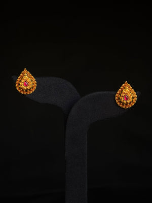 Elegant 22K Gold Teardrop/Paisley Stud Earrings with Gemstone.