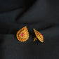 Elegant 22K Gold Teardrop/Paisley Stud Earrings with Gemstone.