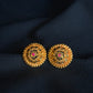 Artisan 22K Gold Circular Stud Earrings with Gemstone Accent.