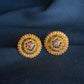 Artisan 22K Gold Circular Stud Earrings with Gemstone Accent.