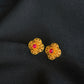 Elegant 22K Gold Floral/Petal Stud Earrings with Gemstone Accent.