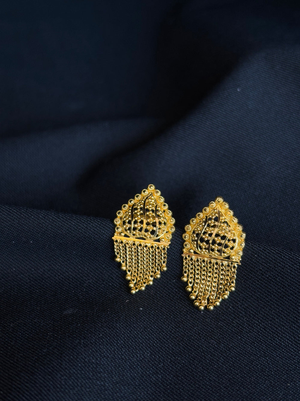 Artisan 22K Gold Stud Earrings with Dangling Details - Cultural Elegance.