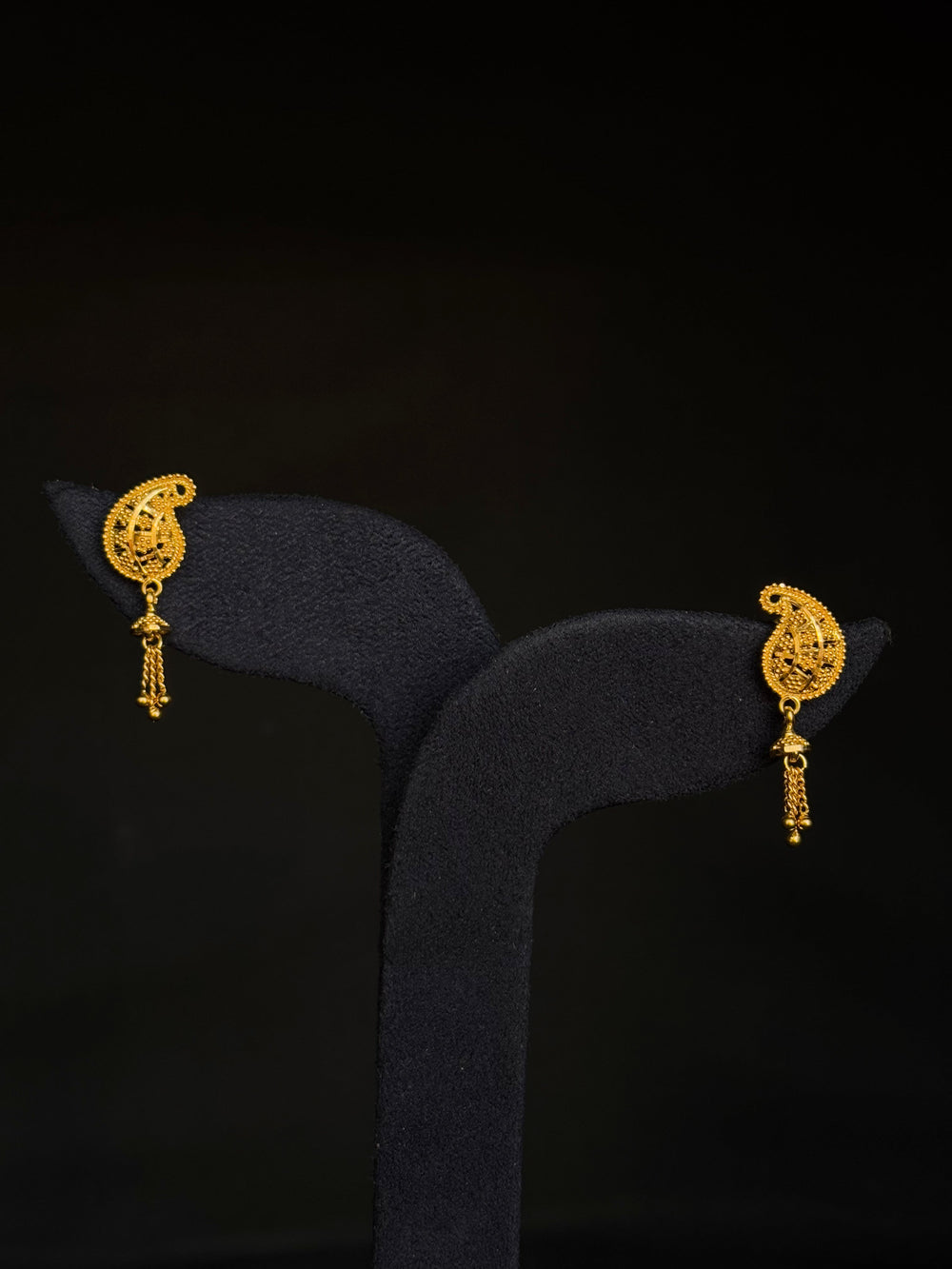 Elegant 22K Gold Paisley/Mango Stud Earrings with Dangling Beads.