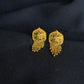 22K Gold Stud Earrings with Dangling Chain Details.