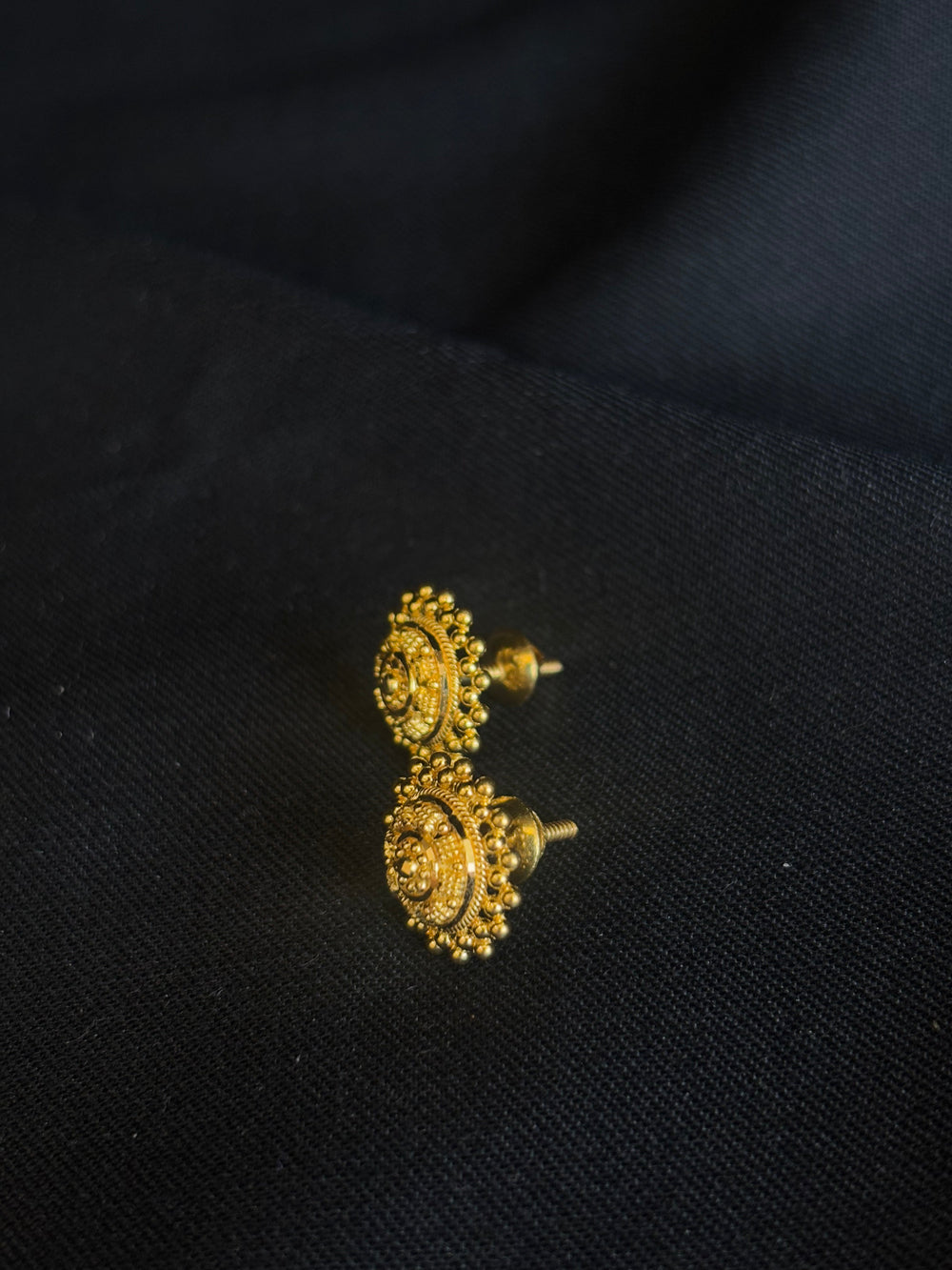 22KT Gold Circular Stud Earrings with Detailed Design