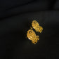 22K Gold Oval Stud Earrings with Dangling Beads.