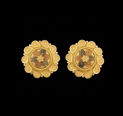 22K Gold Scalloped Shield Filigree Earrings | Ornate Traditional Gold Drops