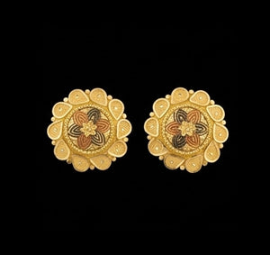 22K Gold Scalloped Shield Filigree Earrings | Ornate Traditional Gold Drops