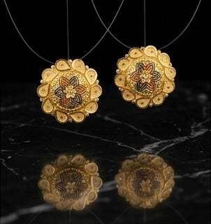 22K Gold Scalloped Shield Filigree Earrings | Ornate Traditional Gold Drops