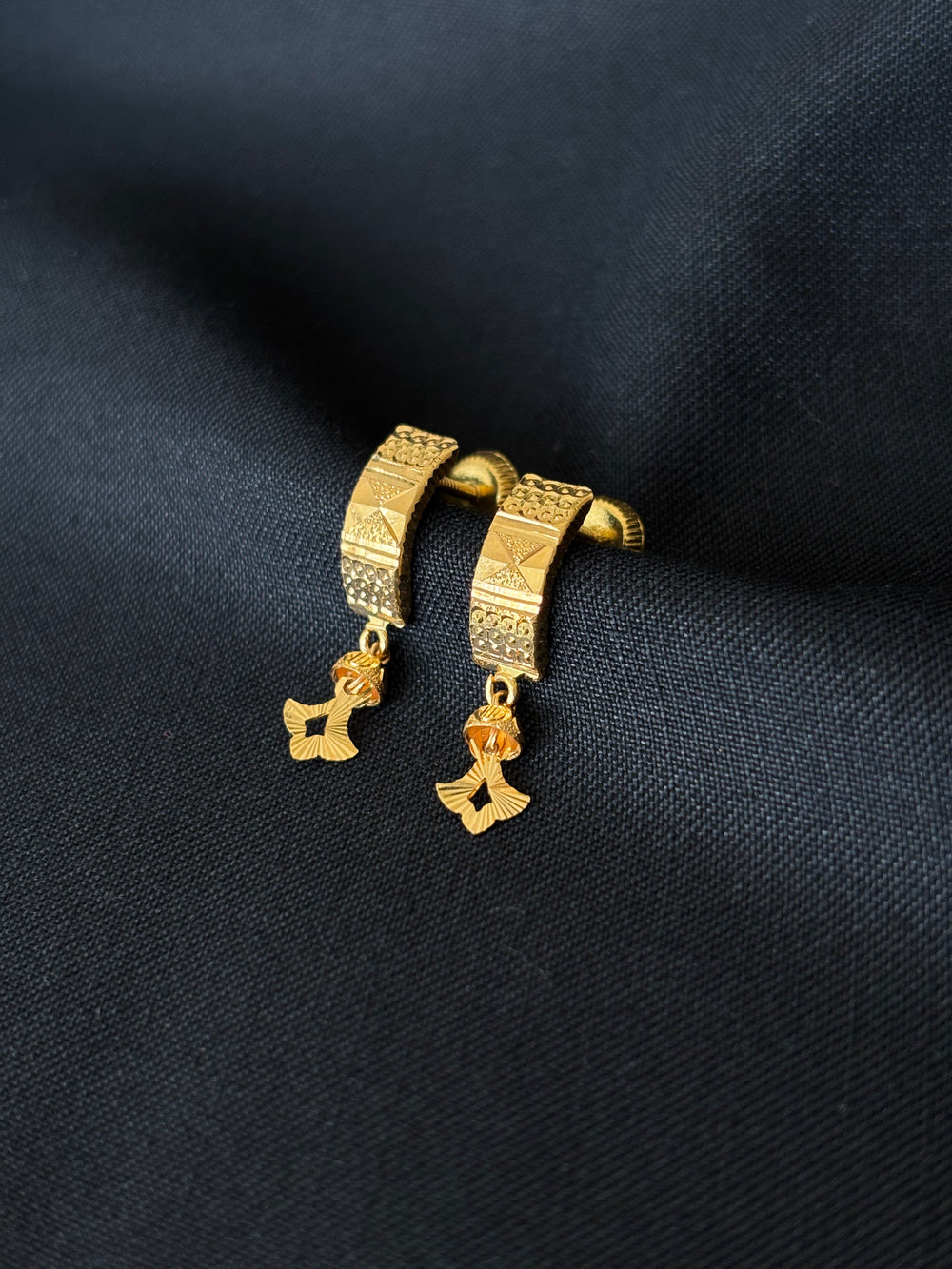22K Gold Modern Linear Drop Earrings | Textured Vertical Bar Gold Jewelry