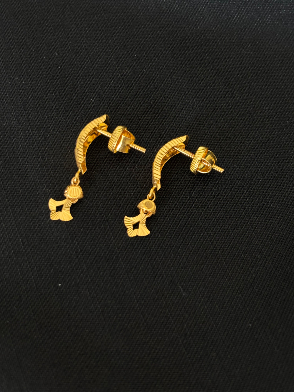 22K Gold Modern Linear Drop Earrings | Textured Vertical Bar Gold Jewelry