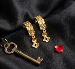 22KT Gold Modern Linear Drop Earrings | Textured Vertical Bar Gold Jewelry