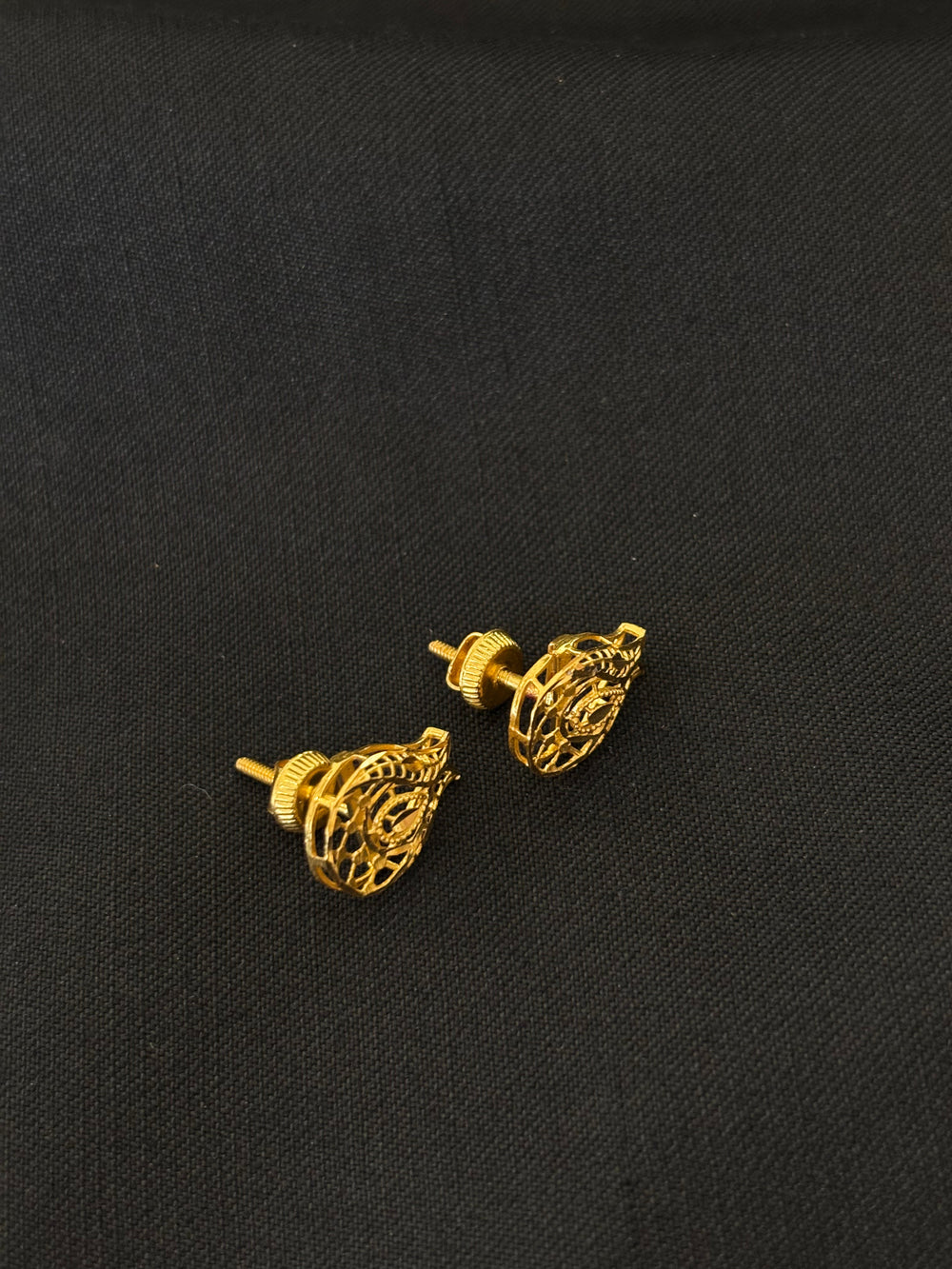 Artisan Filigree: 22K Gold Teardrop Stud Earrings