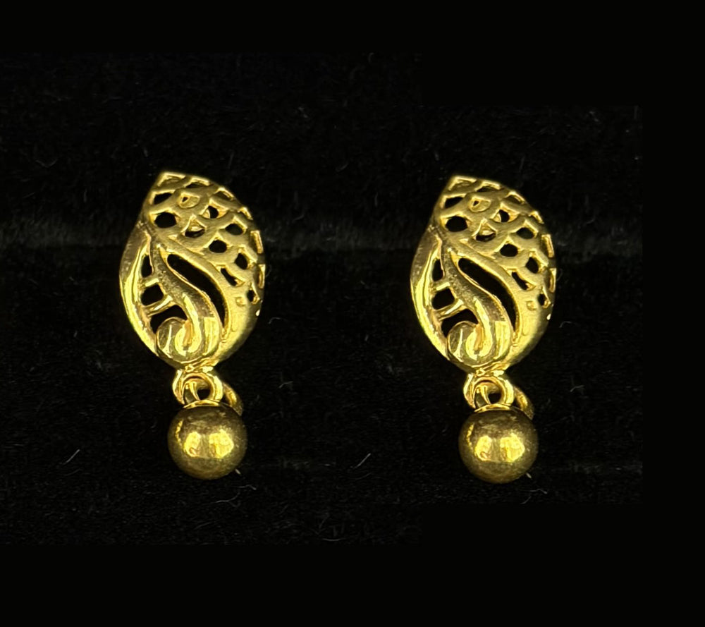 22K Gold Geometric Mesh Drop Earrings | Textured Bead Accent Gold Jewelry