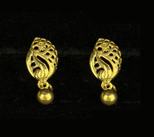22K Gold Geometric Mesh Drop Earrings | Textured Bead Accent Gold Jewelry