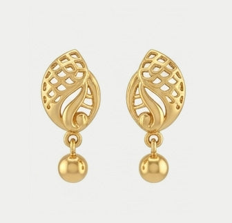 22K Gold Geometric Mesh Drop Earrings | Textured Bead Accent Gold Jewelry