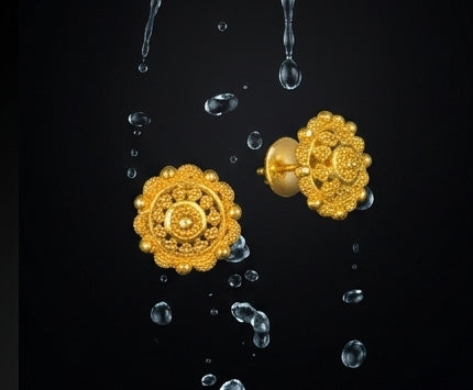 22K Gold Modern High-Polish Swirl Drop Earrings | Sleek Abstract Gold Jewelry