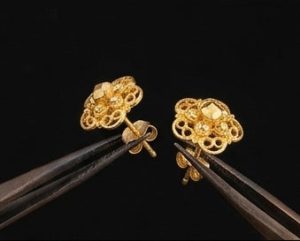 22K Gold Contemporary Fan Motif Earrings | Textured Geometric Gold Drops