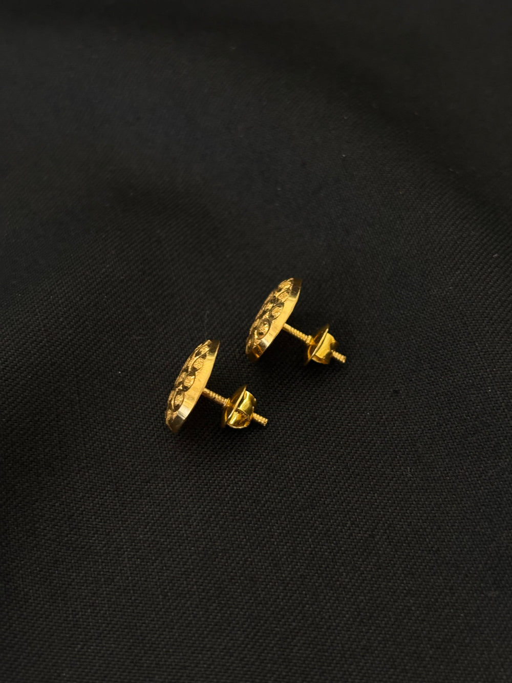 22K Gold Domed Stud Earrings with Textured Finish