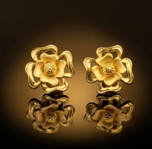 22K Gold Radiant Star-Motif Drop Earrings | Textured Filigree Gold Jewelry