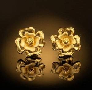 22K Gold Radiant Star-Motif Drop Earrings | Textured Filigree Gold Jewelry