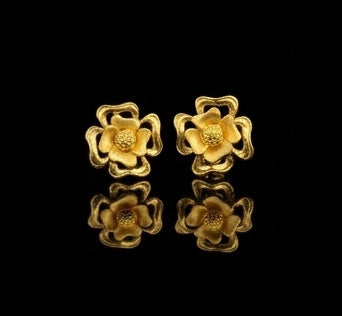 22K Gold Radiant Star-Motif Drop Earrings | Textured Filigree Gold Jewelry