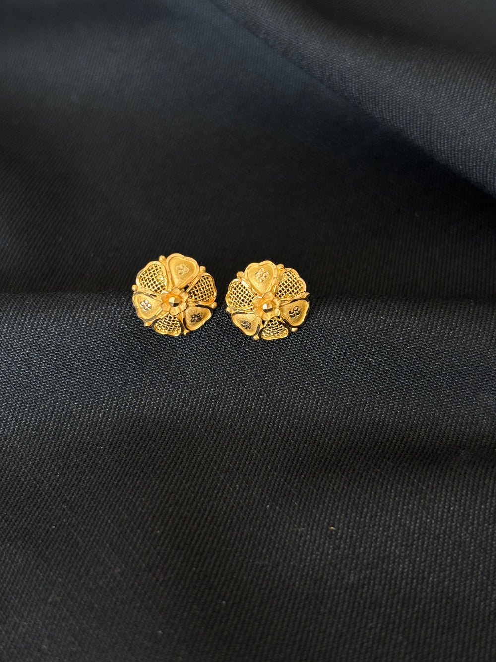 Artisan Filigree: 22KT Gold Floral Stud Earrings