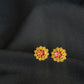 22K Gold Floral Stud Earrings with Vibrant Center Detail.